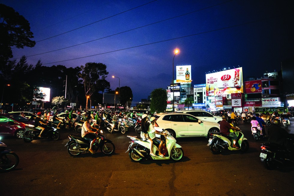 Night traffic can be a sea of vehicles, criss-crossing each other in a rush, but accidents are rare.