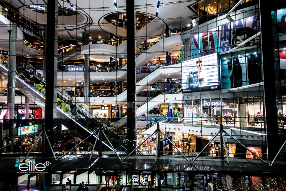 Familiar shopping centre sights from stations at Asok and National Stadium.