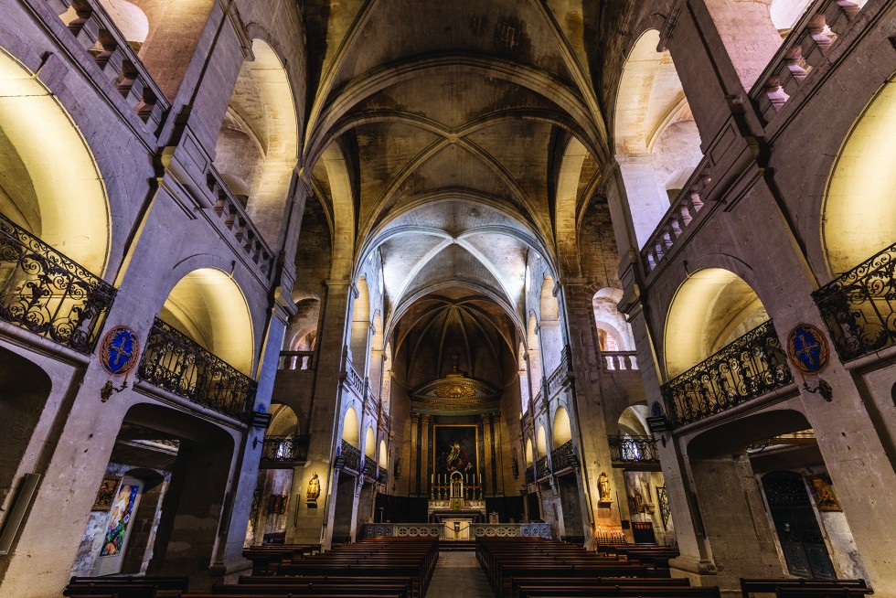 Interiors of two Uzès cathedrals.