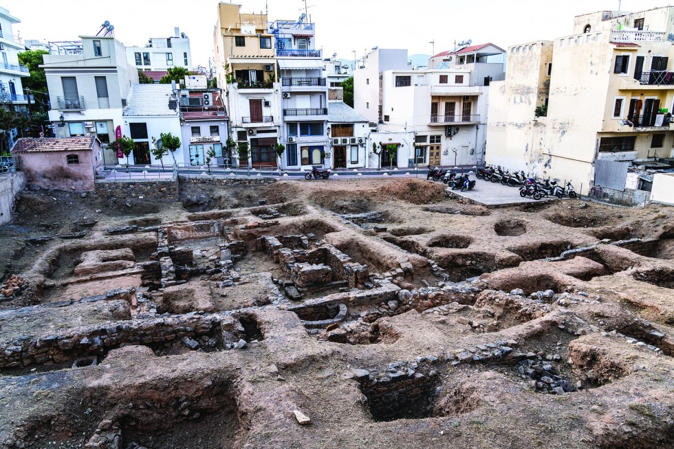 Former Knossos Palace, and some of the ancient Minoan ruins that are strewn beneath the modern city